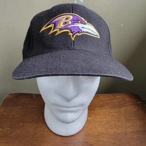 Vintage Baltimore Ravens NFL‎ Twins Enterprises Black Fitted Size 7½ Hat Cap